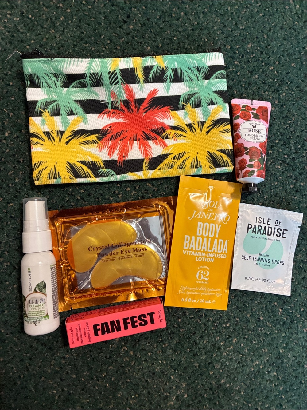 Beach Palm Print Cosmetic Pouch 7 pc Bundle